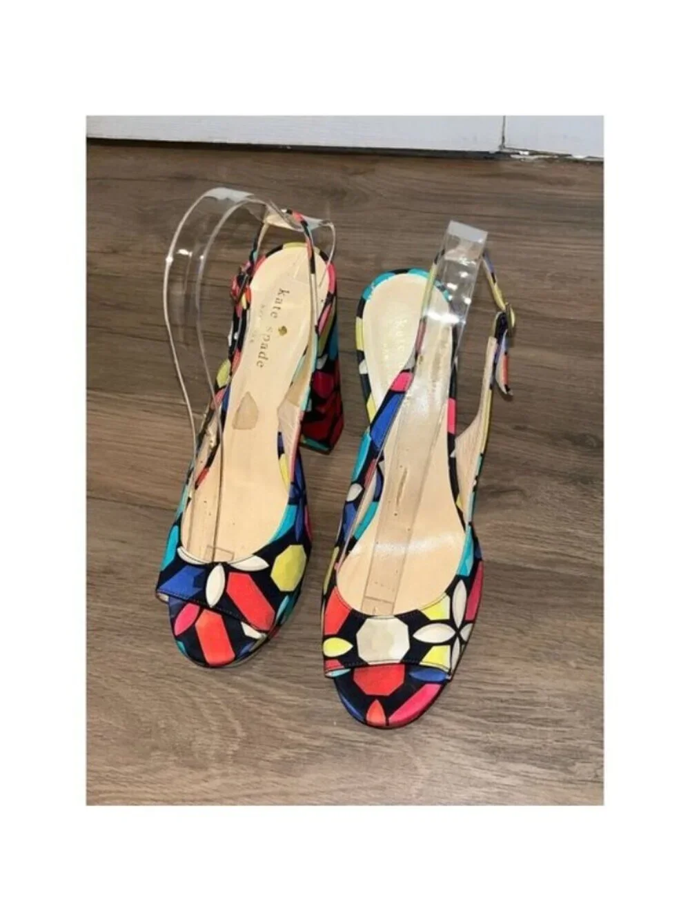 Kate Spade Multicolour Slingback Platform Heels Peep Toe Sandel Women's Size 7.5